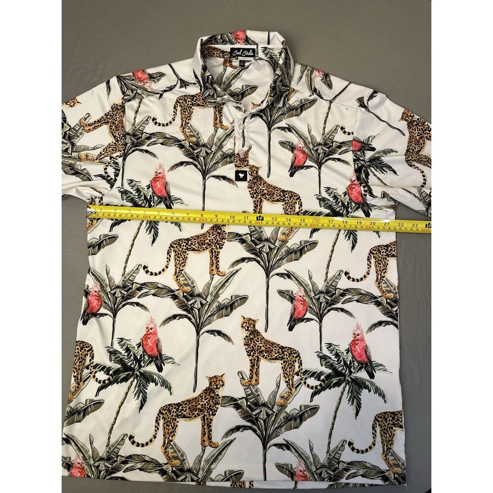 Bad Birdie Men's Performance Golf Polo Shirt Size Large Floral Cheetah Parrot - Picture 7 of 8